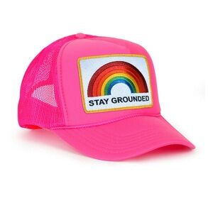 Aviator Nation Pink Trucker Hat with Rainbow Patch
